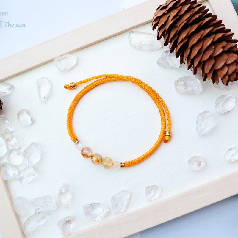 Weaving Bronze Crystal_Fortune│Brass Natural Stone Crystal Wax Wire Bracelet - สร้อยข้อมือ - คริสตัล สีส้ม