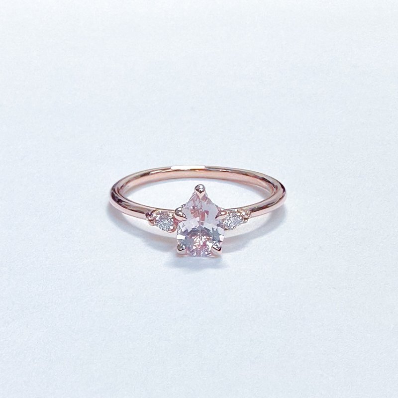 14K Pear Morganite Ring with Diamond Ring - General Rings - Gemstone Pink