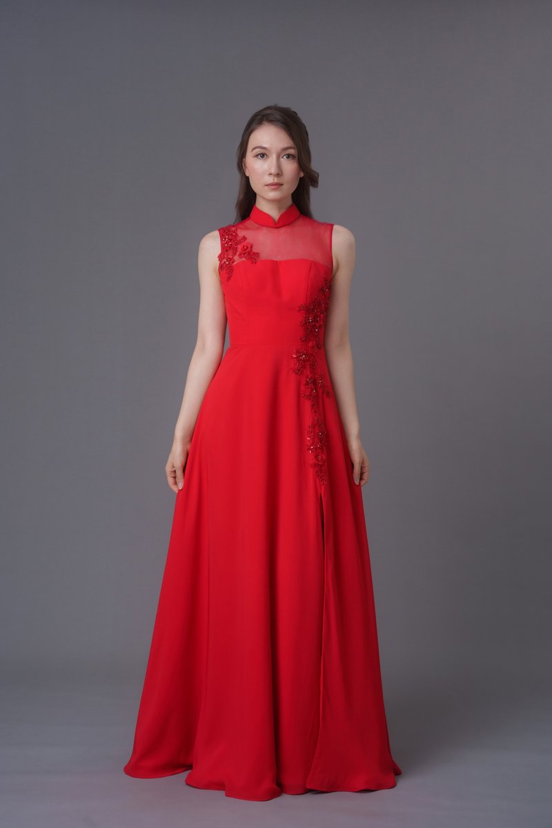 Iris A-Line Red Bridal Qipao - Immediate Stock - Qipao - Other Materials Red