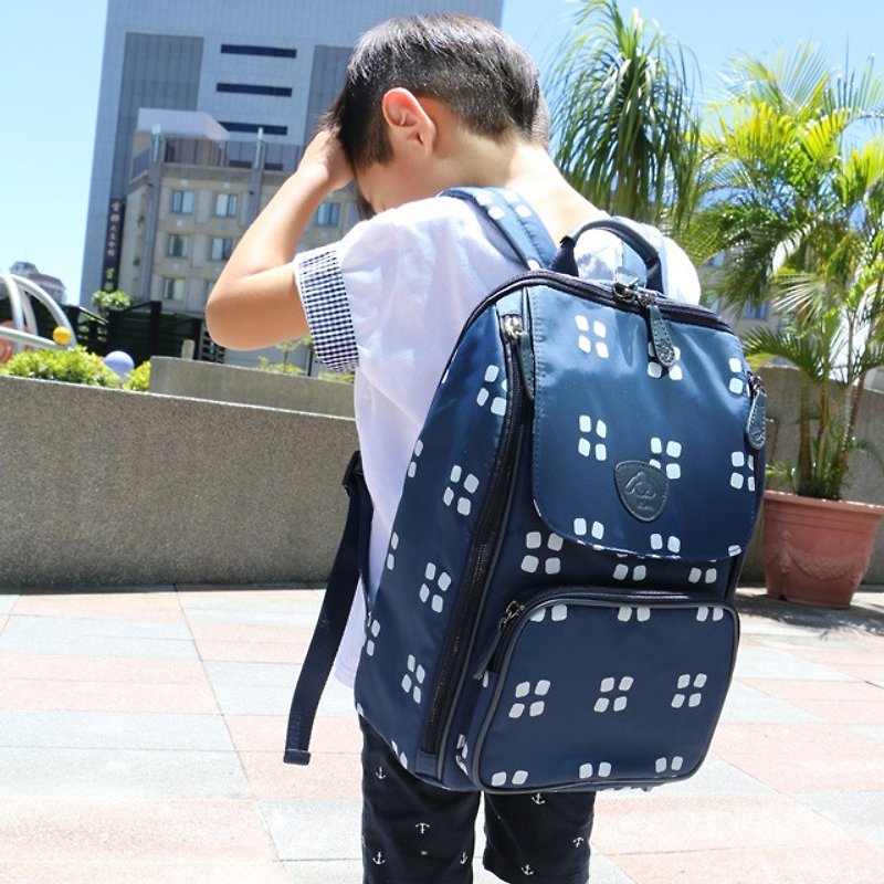 ROMI [Guardian Middle Child Bag]-Four Leaf Blue/Children's Backpack/Kindergarten School Bag/Parent-Child Bag/School School Bag First Choice - กระเป๋าสะพาย - วัสดุกันนำ้ สีน้ำเงิน