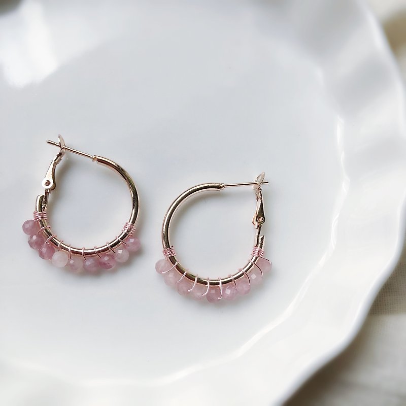 雅典娜系列 Rose Quarte粉晶浪漫齒輪耳環一對 生日禮物