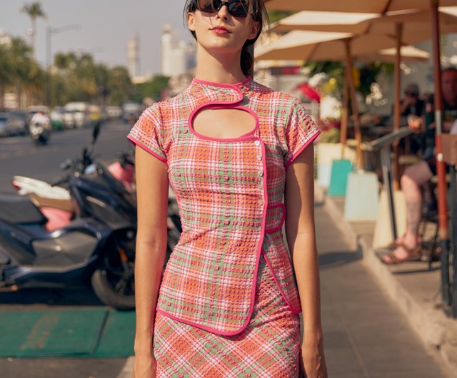 Aprilpoolday / LYNN QIPAO TOP / ピンクタータンチェック