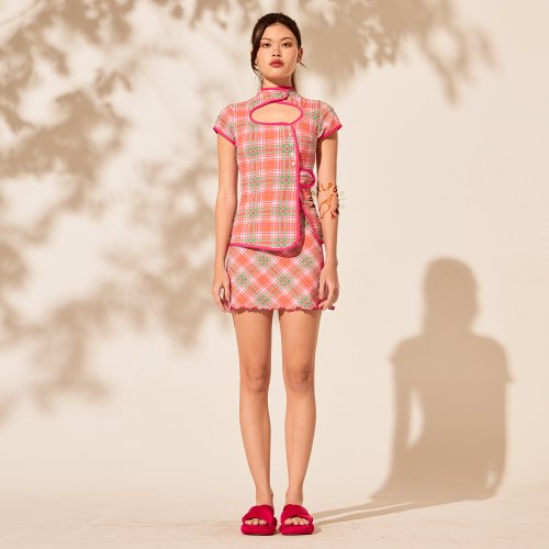 Aprilpoolday / LYNN QIPAO TOP / ピンクタータンチェック