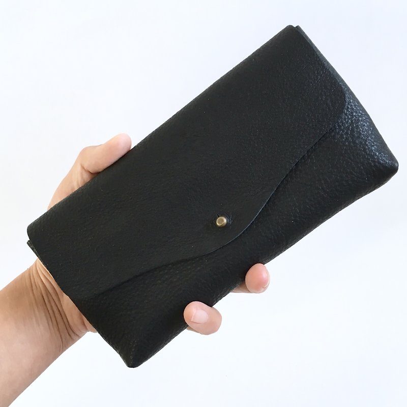 [2023 Resale] Cow Shrink Leather and Cow Suede Simple Long Wallet [Black] - Wallets - Genuine Leather Black