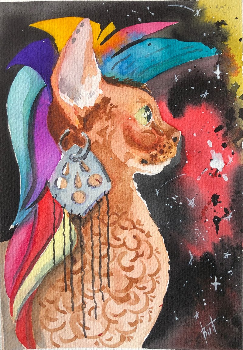 Abyssinian Cat Painting Animal Original Artwork Watercolor Pet Portrait - 海報/掛畫/掛布 - 紙 咖啡色