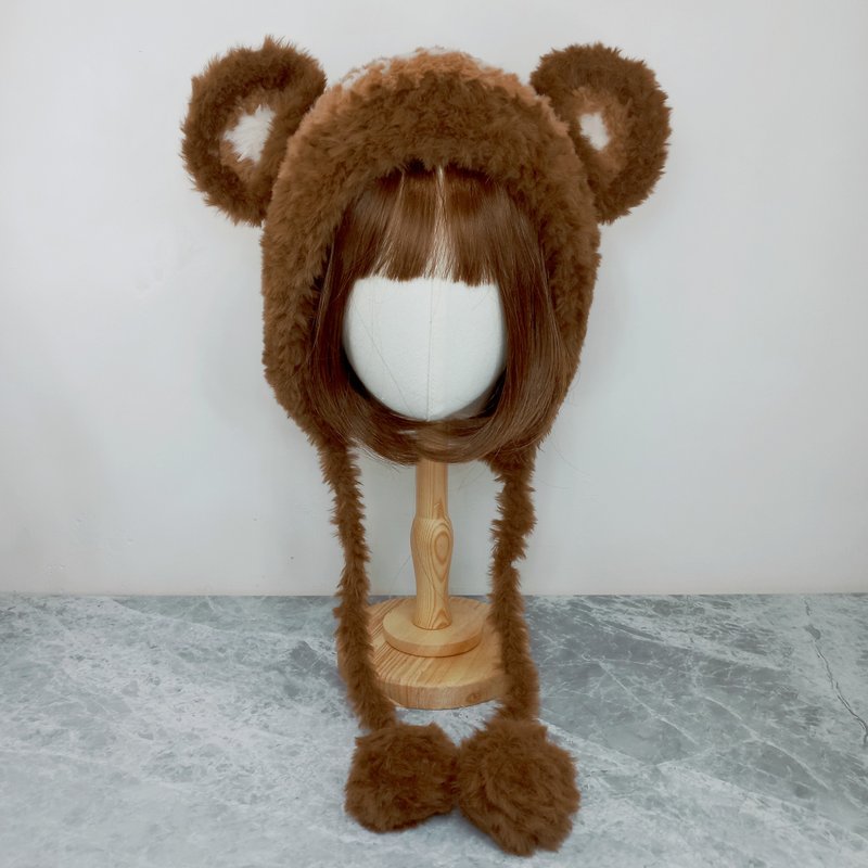 甜巧小熊帽 護耳帽 耳朵可拆 - 帽子 - 其他材質 咖啡色