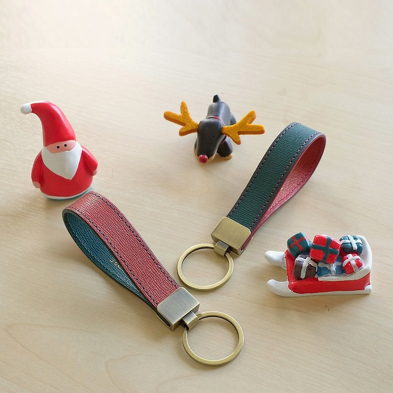 Christmas Handcrafted Leather Key ring - Keychains - Genuine Leather Multicolor
