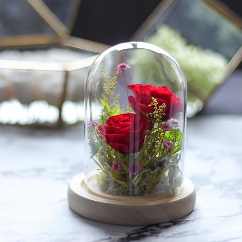 EROS 永生花玻璃罩盅/小家園 玻璃罩/客製不凋花玫瑰花花禮/乾燥花