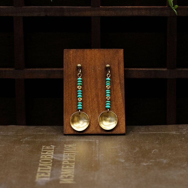 String Series Brass Glass Beads Drop Earrings Ear Pins Without Piercings - Earrings & Clip-ons - Copper & Brass Gold