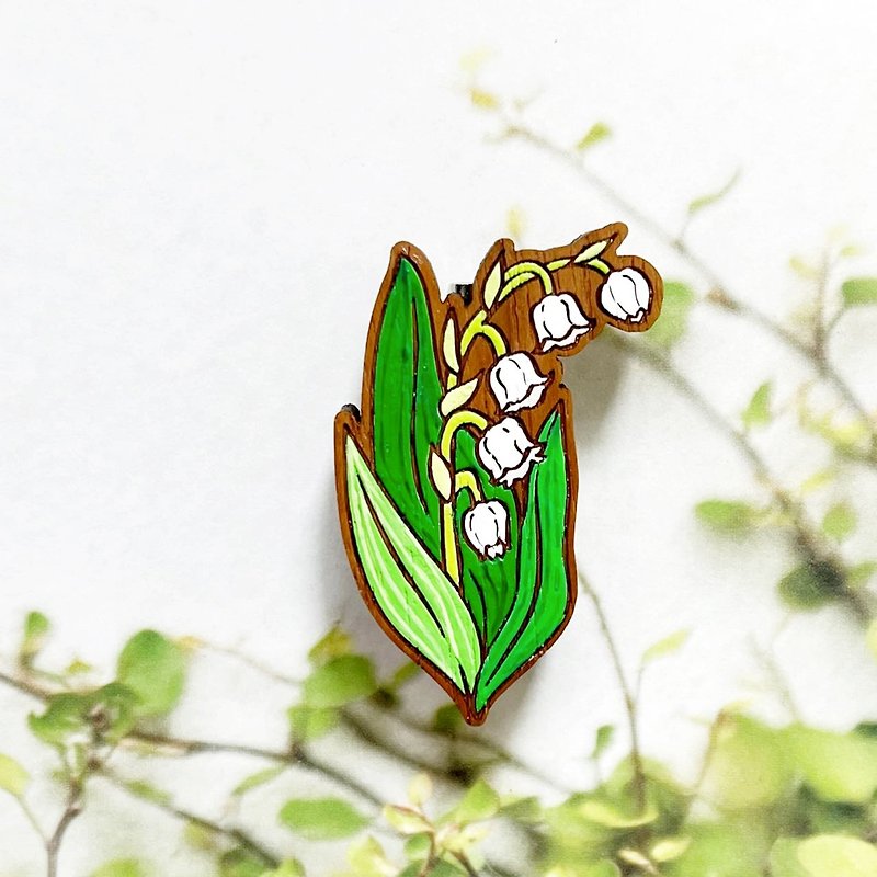 Wooden brooch lily of the valley - เข็มกลัด - ไม้ สีเขียว