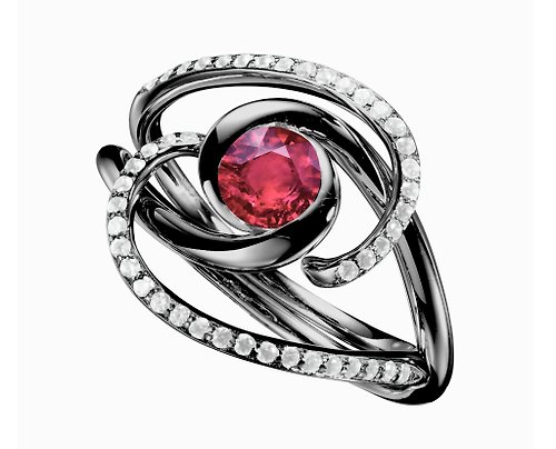 Majade Jewelry Design 紅寶石鑽石二合一戒指套裝 極簡14k金炫黑戒指 結婚求婚戒指組合