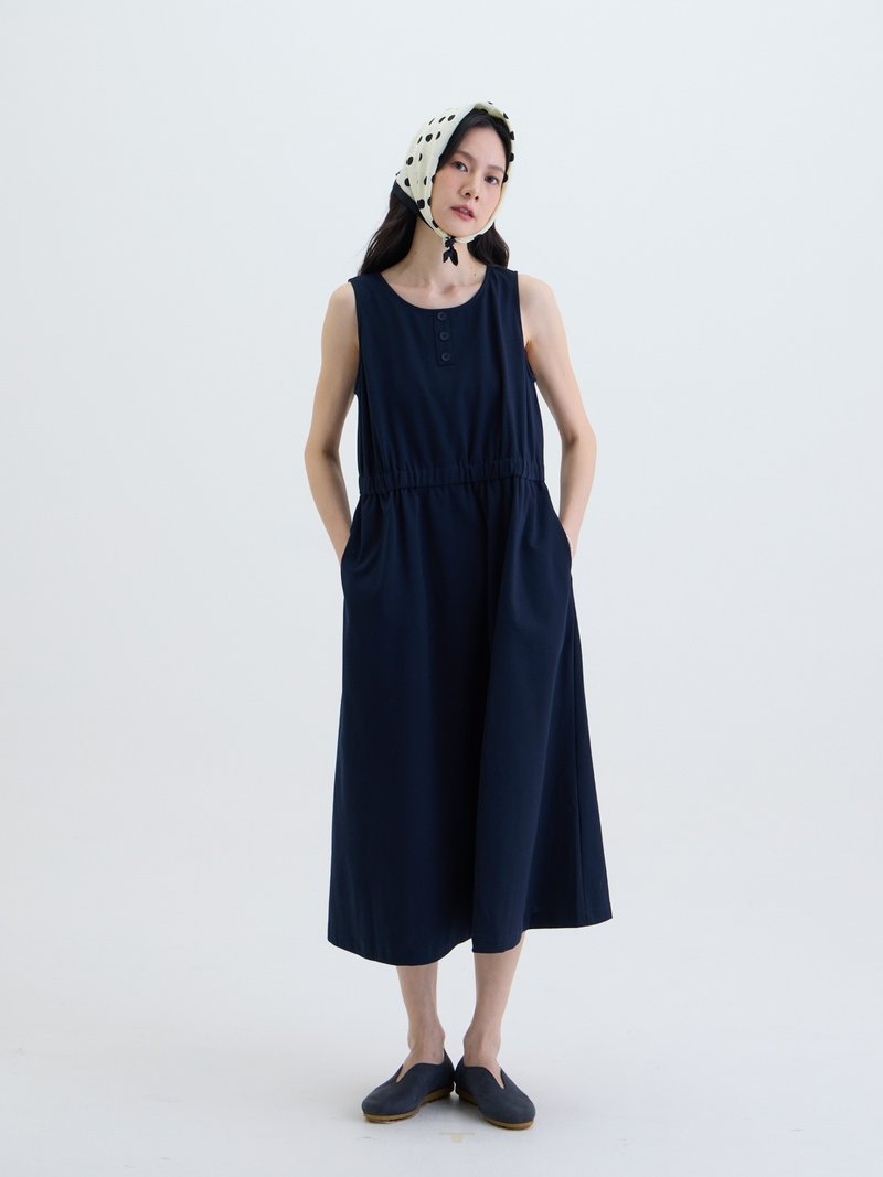 PINKOI ONLY 海嶼午後無袖洋裝-藏青 - 洋裝/連身裙 - 棉．麻 藍色