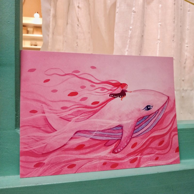 A fish swimming in the pink ocean postcard - การ์ด/โปสการ์ด - กระดาษ สึชมพู