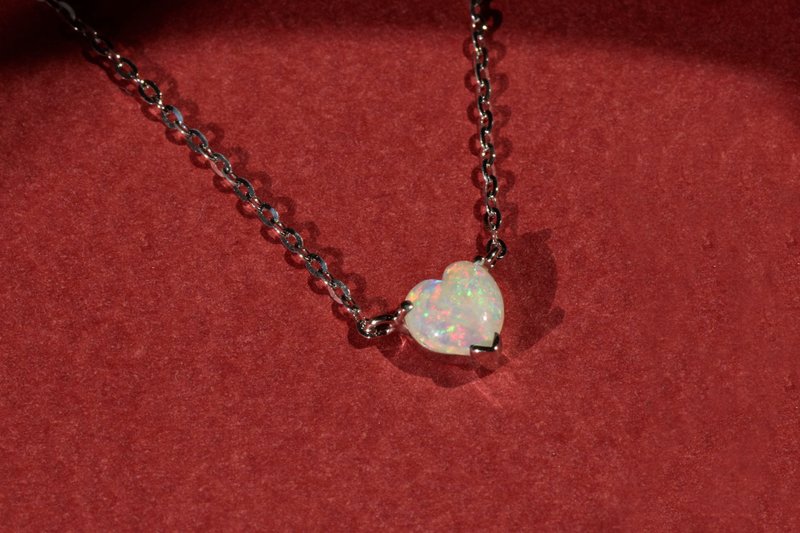 Heart Opal Necklace - 925 Sterling Silver - Opal - สร้อยคอ - เครื่องเพชรพลอย 