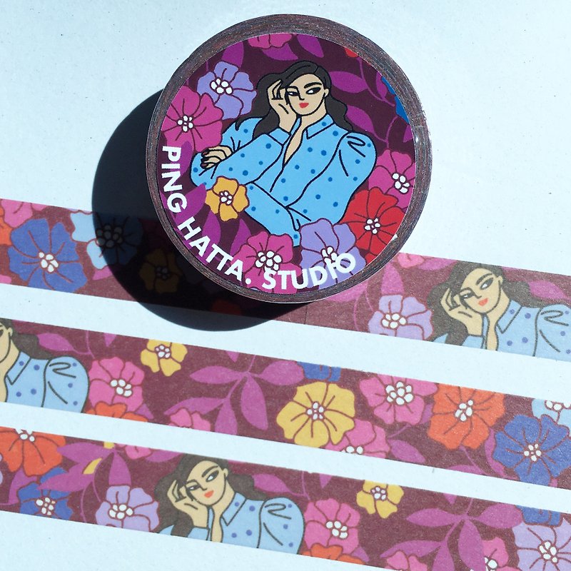 Girl and wild pansy flower washi tape - 紙膠帶 - 紙 