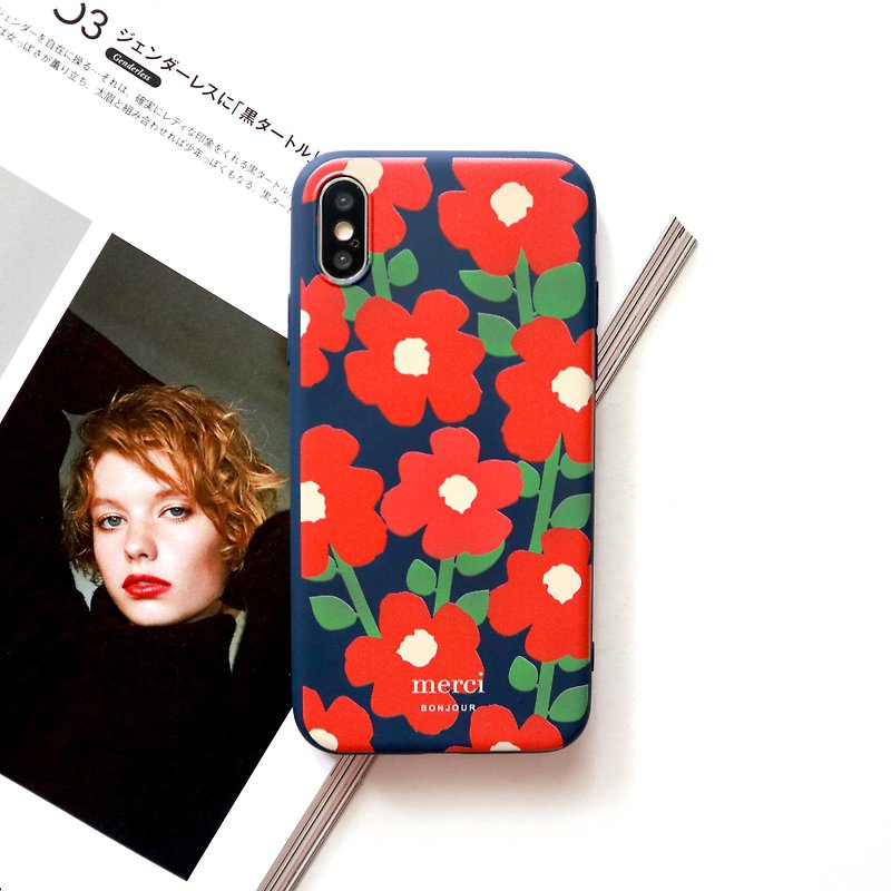 Dark blue red poppy flower phone case - Phone Cases - Plastic Multicolor