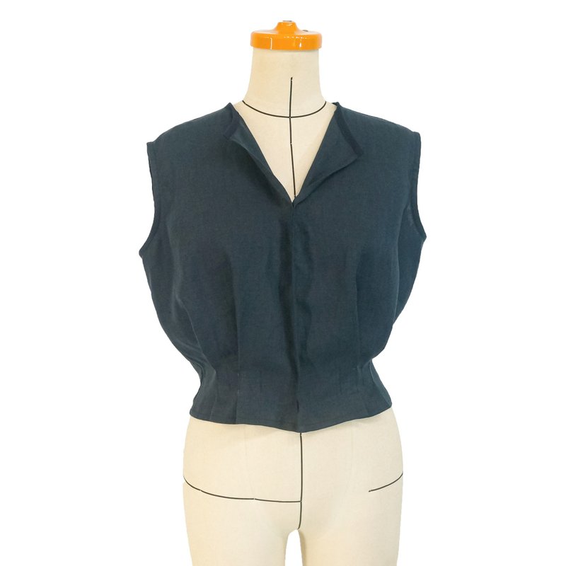 Aman No.41 linen waist short vest dark blue - Women's Vests - Cotton & Hemp 