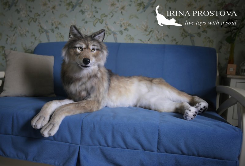 Wolf realistic plush animals. Ooak toy. Wolf stuffed toy - ตุ๊กตา - วัสดุอื่นๆ สีส้ม