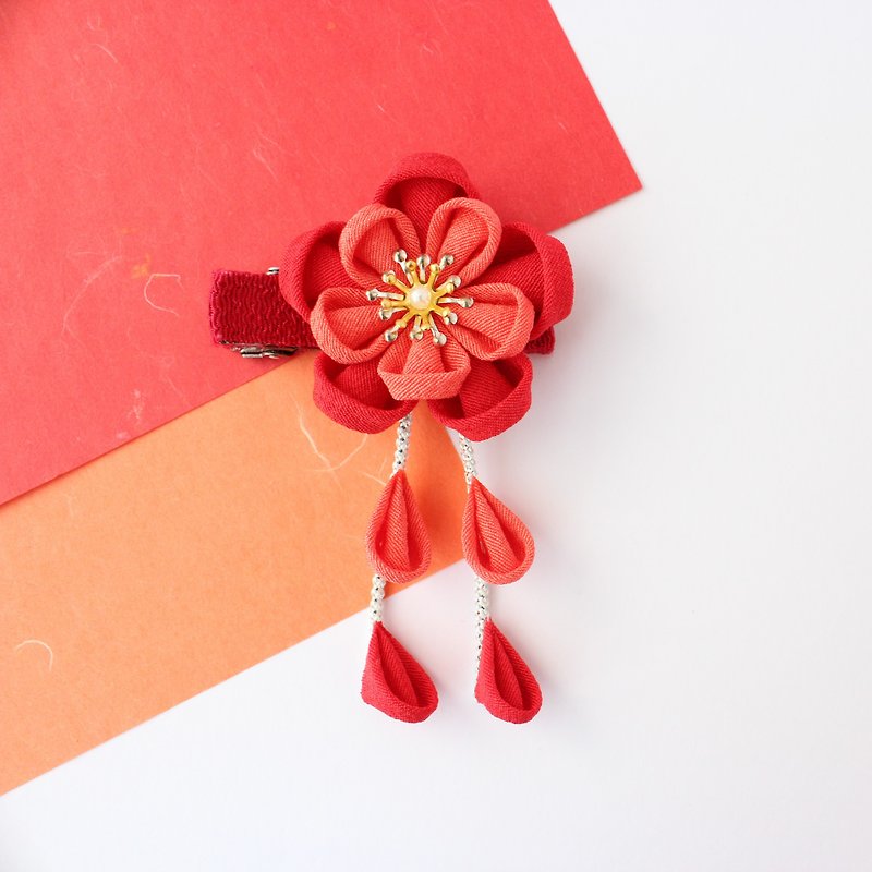 Silk Hair Accessories Red - Hair clip flower sun