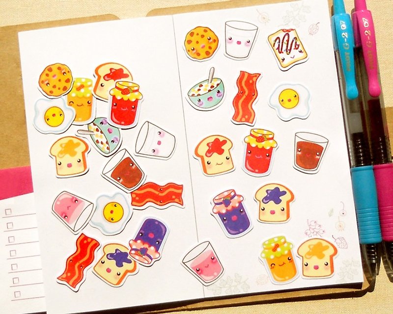 早餐貼紙- 手帳貼紙系列30入 - Breakfast Stickers - 貼紙 - 紙 多色