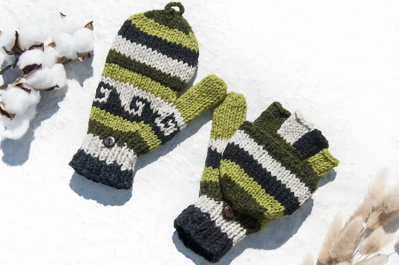 Hand Knitted Pure Wool Knitted Gloves/Removable Gloves/Inner Brush Gloves/Warm Gloves-Matcha Ice Cream