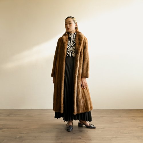 那舒比古著 NaSuBi Vintage 【NaSuBi Vintage】經典輪廓貂毛皮草古著大衣