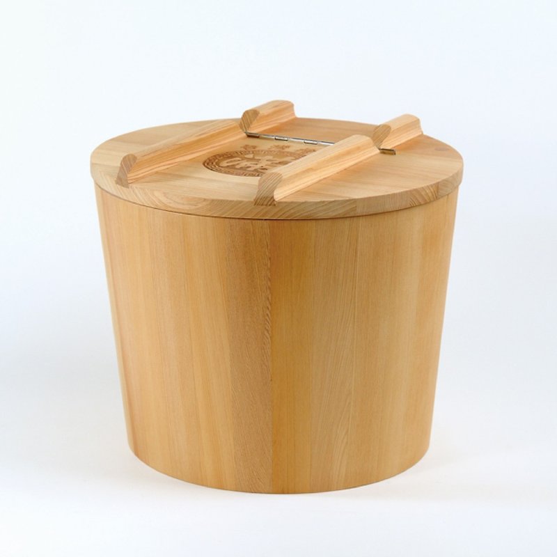 Taiwan Elm Rice Bucket 5KG-Full | Log Rice Box - เครื่องครัว - ไม้ สีทอง