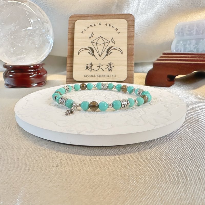 山靜之心 綠蒙古綠松・茶晶・純銀手鍊 金牛座星座設計 - 手鍊/手鐲 - 水晶 綠色