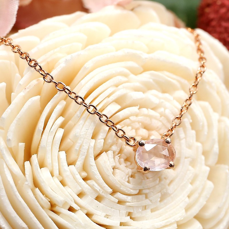 - Oval Rose Quartz 18K Rose Gold Plated Silver Necklace - Collar Necklaces - Gemstone Pink