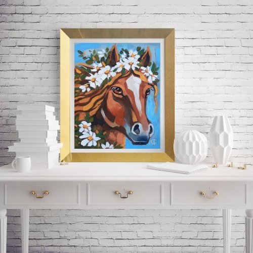 馬の絵画 農場 オリジナルアート 動物のアートワーク ファンタジー 壁