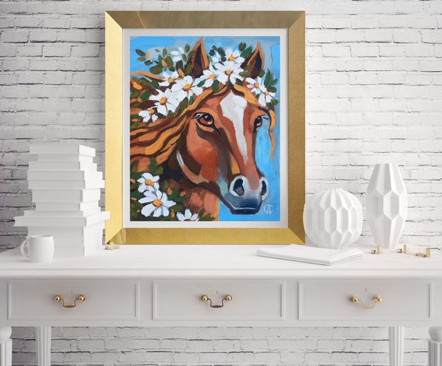 馬の絵画 農場 オリジナルアート 動物のアートワーク ファンタジー 壁