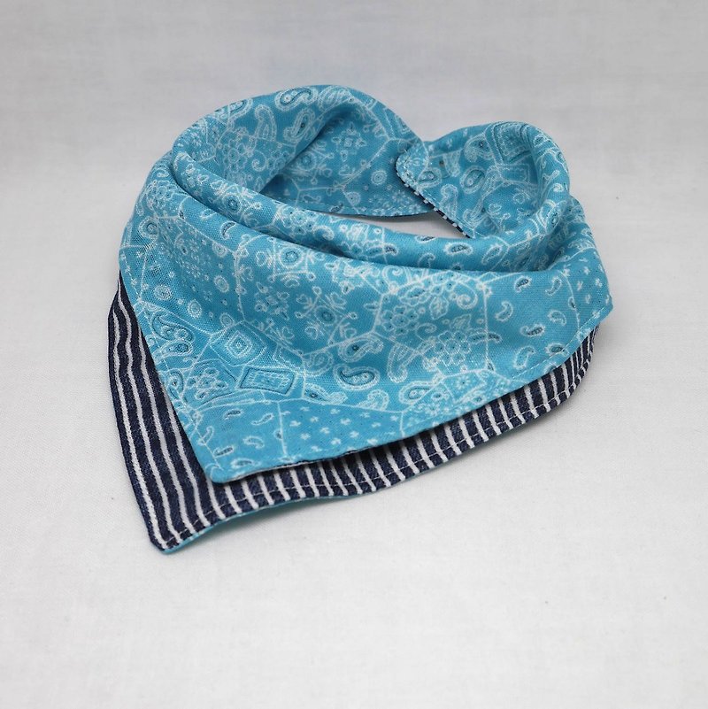 Japanese Handmade 6-layer-gauze Baby Bib - ผ้ากันเปื้อน - ผ้าฝ้าย/ผ้าลินิน สีน้ำเงิน