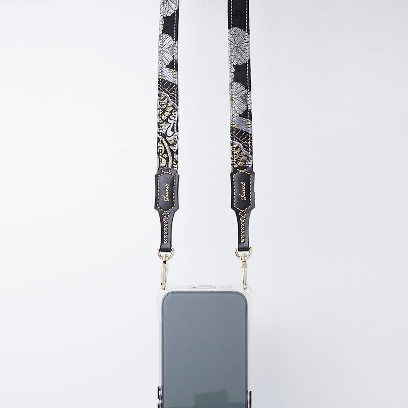 雙扣手機背帶-涼感舒適1.8cm-黑鳶菊-低調的華麗-長度可調 - 掛繩/吊繩 - 其他材質 多色