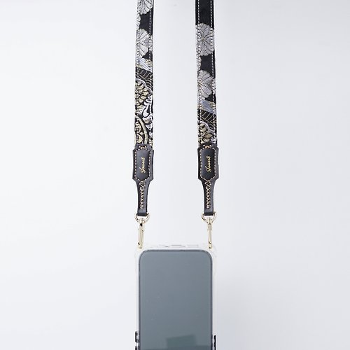 Jouer，最好的旅伴 雙扣手機背帶-涼感舒適1.8cm-黑鳶菊-低調的華麗-長度可調