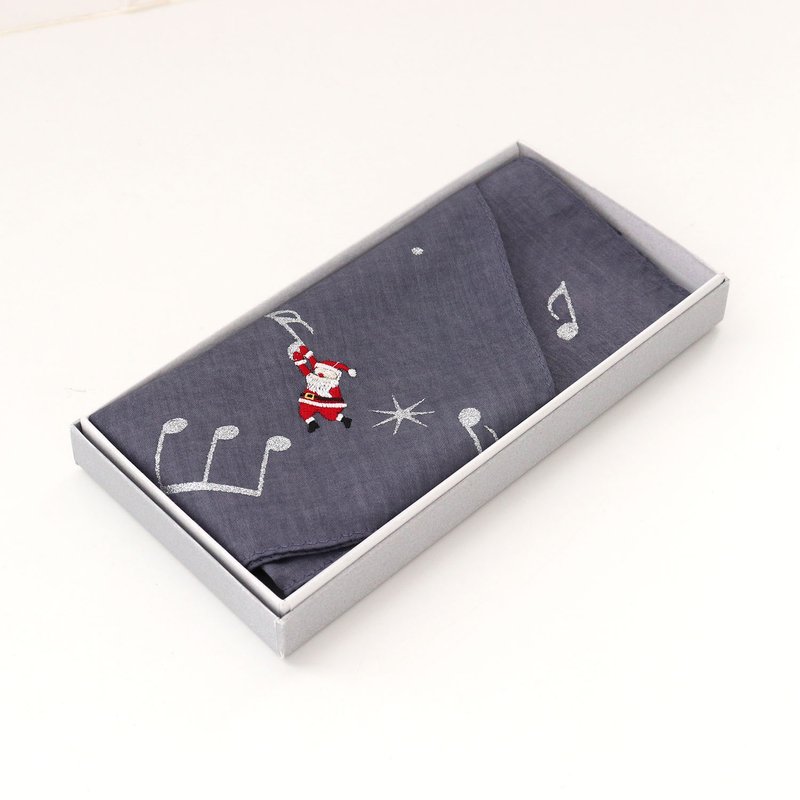 刺繍 ハンカチ サンタクロース　ギフトボックス付き　クリスマスチャーム付き　クリスマスプレゼント - 手帕 - 棉．麻 灰色