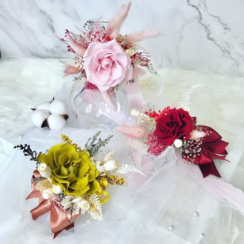 [Wedding, Event Series] Rose Preserved Flower Wrist Flower / Corsage ...