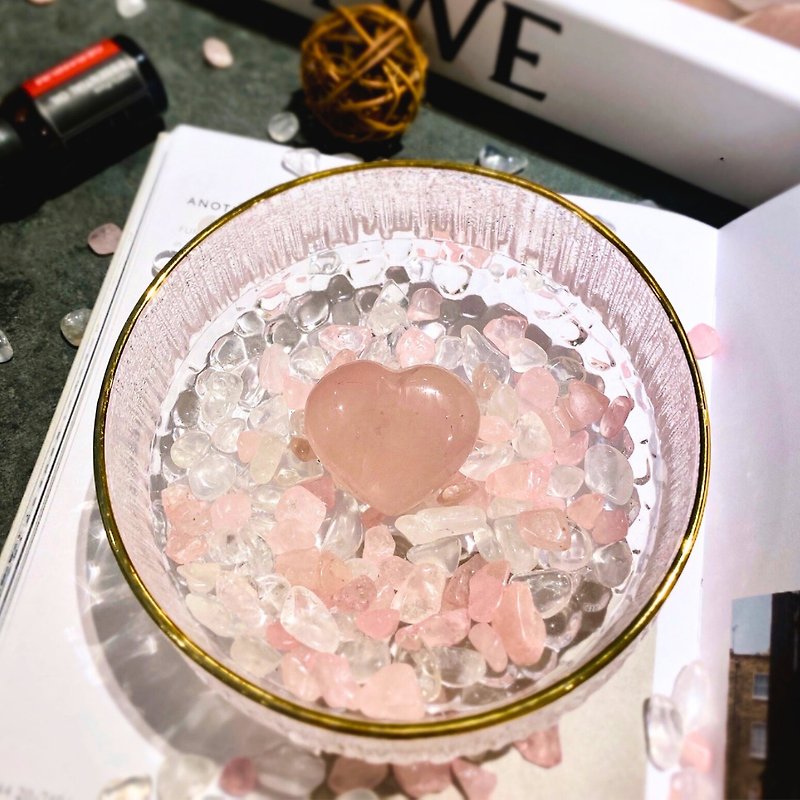 消磁器皿組 含器皿 愛心水晶一顆 250g粉白混色碎晶 - 裝飾/擺設  - 水晶 粉紅色
