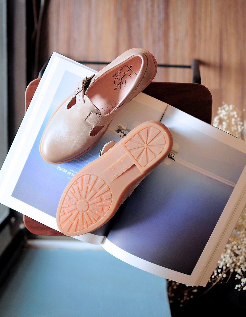 Marble Type multi-color Leather Mary Lane Shoes (Grey / Milk Tea) - รองเท้าหนังผู้หญิง - หนังแท้ สีเทา