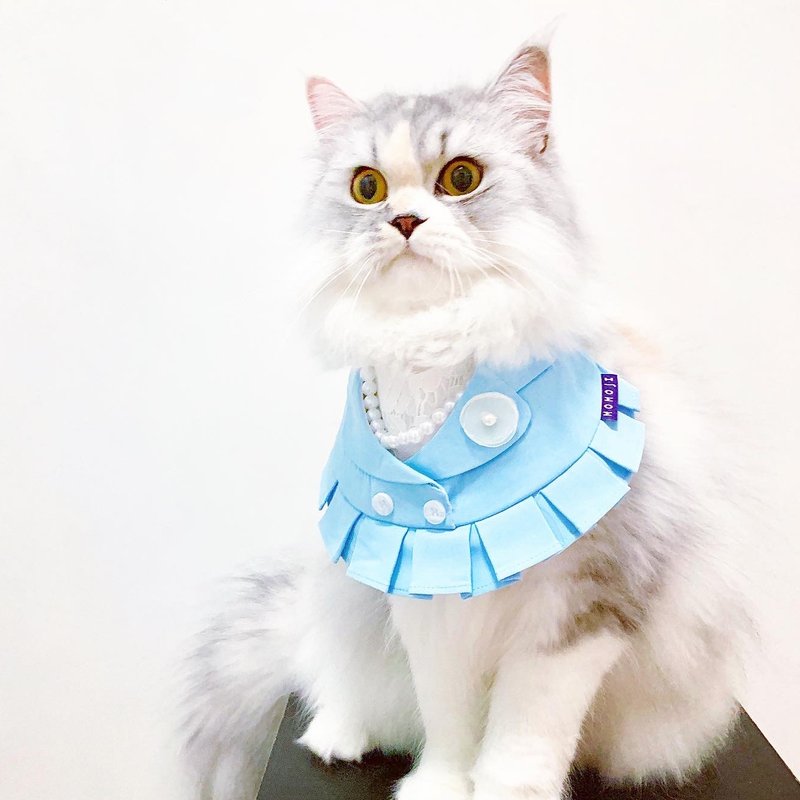 【Momoji】寵物洋服圍兜 - Windsor (02-瑪雅藍) - 寵物衣服 - 棉．麻 藍色