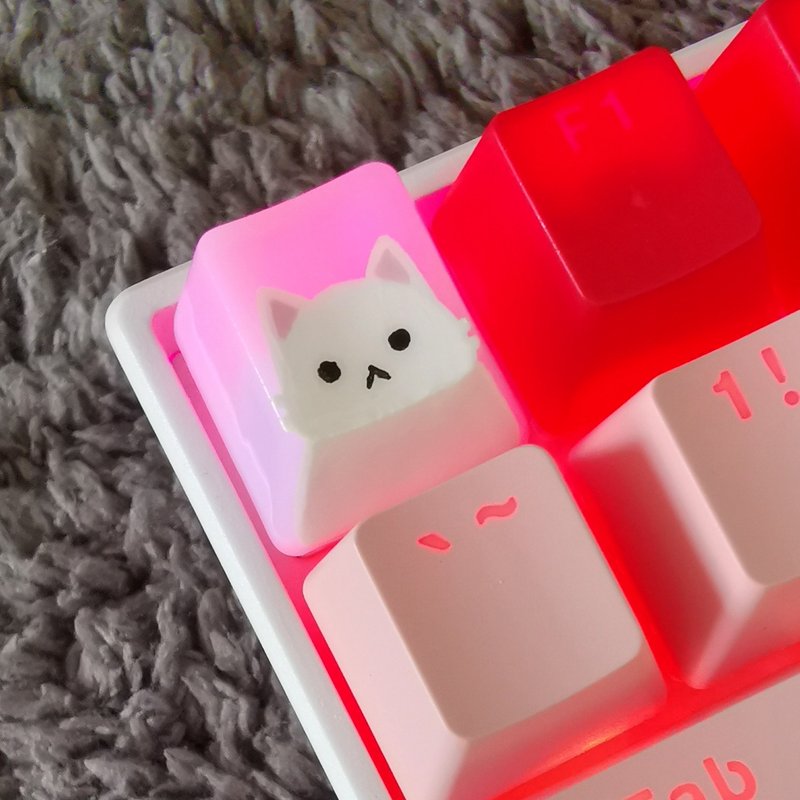 OEM keycap แมวขาว ตาสีดำ - อุปกรณ์เสริมคอมพิวเตอร์ - พลาสติก สีใส