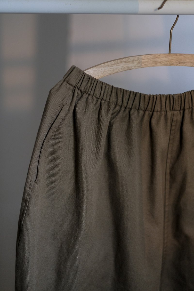 Dark chestnut coffee silhouette mid-low wide pants - กางเกงขายาว - ผ้าฝ้าย/ผ้าลินิน สีนำ้ตาล