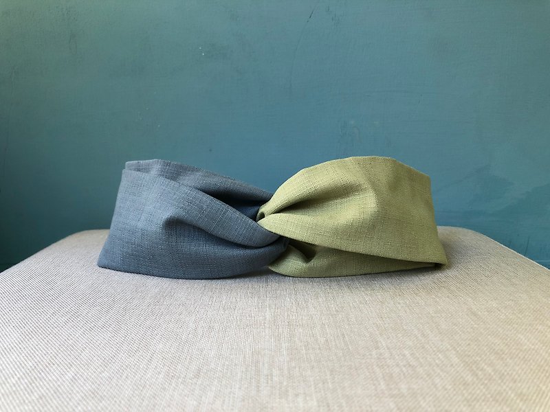 Two-color hair band / gray blue matcha-texture