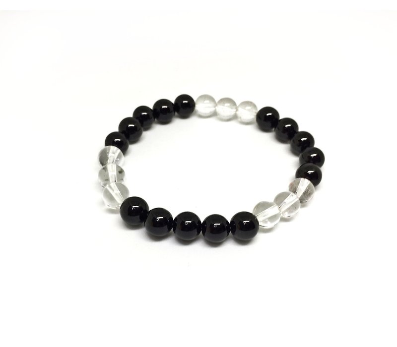 New Year's gift good luck small things brave men fearless steel heart obsidian white crystal - Bracelets - Gemstone 