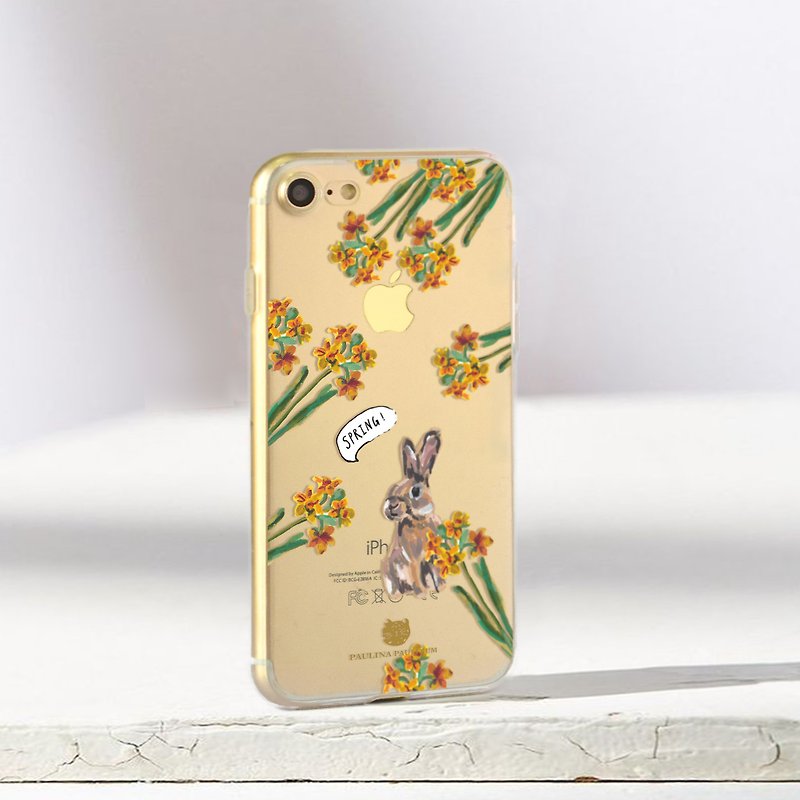 Bunny clear phone case Floral iPhone x Case iphone 8plus case Samsung s8 case - Phone Cases - Plastic Orange