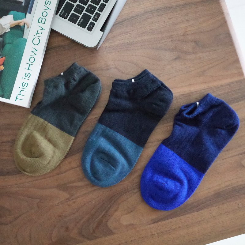 日常穿著 夏季短襪 襪子套裝(3雙) 拼色襪子 男女均碼 Socks - 襪子 - 棉．麻 藍色