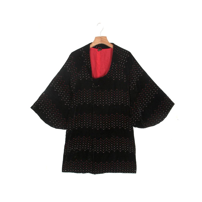 [Vintage] eggplant Polaris velvet vintage kimono Yu-woven jacket - Women's Casual & Functional Jackets - Polyester Black
