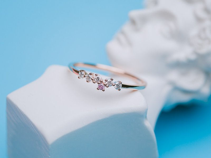 The Aries Natural Diamonds/ Sapphire Ring / 14K solid rose gold - แหวนทั่วไป - เพชร สีทอง