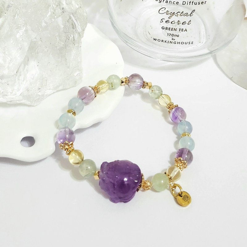 紫水晶龍龜設計手鍊/得人緣、助事業業績、招財之搭配水晶 - 手鍊/手環 - 水晶 多色
