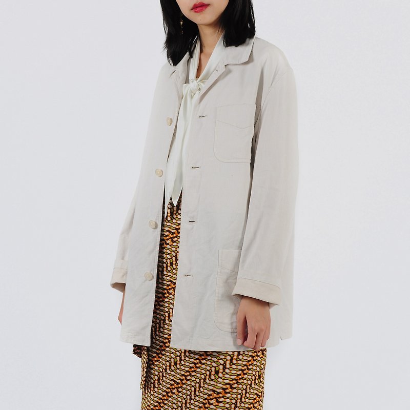 [Egg plant vintage] Refreshing morning cotton and linen vintage coat - Women's Blazers & Trench Coats - Cotton & Hemp 