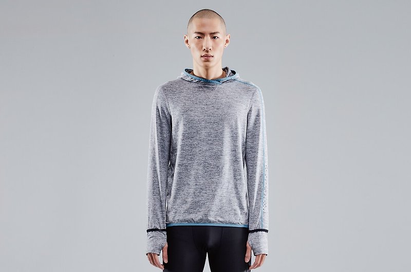【SUPERACE】CROSSOVER NECK RUNNING HOODIE MEN - Men's T-Shirts & Tops - Polyester Gray